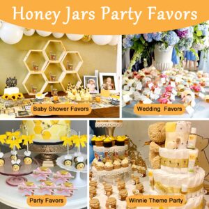 Aliggbent Honey Jars,48 Pcs Mini Honey Jars Party Favors in Bulk,1.5oz Small Hexagon Glass Honey Jars with Dipper,Stickers,Gold Lid,Charm,Gift Bags and Jute,for Baby Shower,Wedding Favors(No Honey)