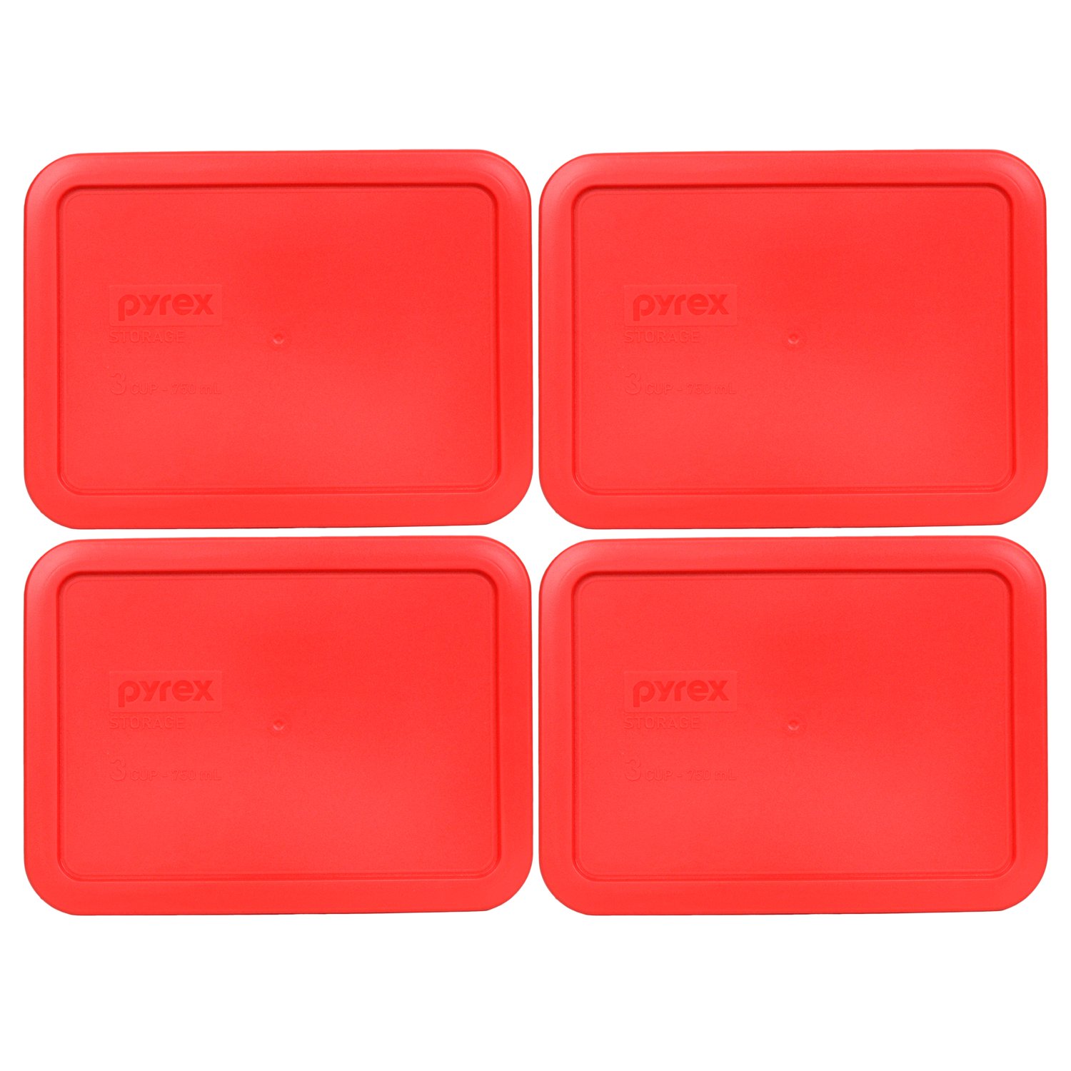 Pyrex 7210-PC 3-Cup Red Plastic Food Storage Replacement Lid Cover, Made in the USA - 4 Pack