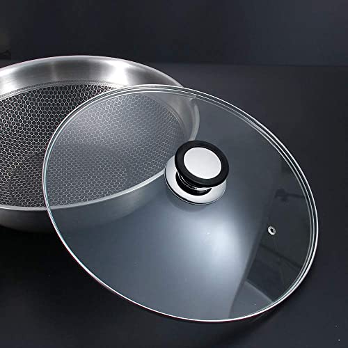 Glass Lid for Frying Pan, Fry Pan, Skillet, Pan Lid with Handle Coated in Silicone Ring,12"/30cm, Clear