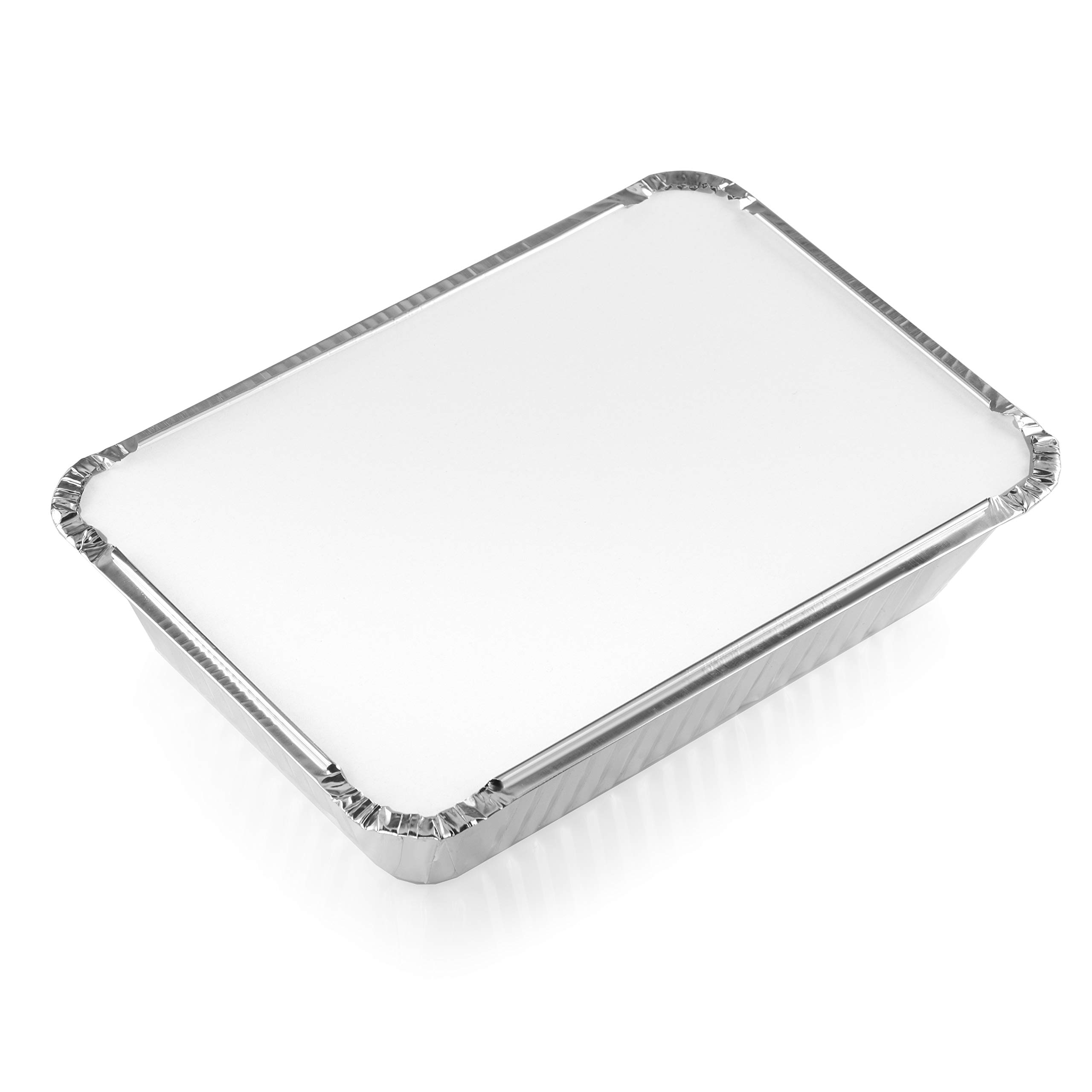 NYHI 50-Pack Heavy Duty Disposable Aluminum Oblong Foil Pans with Lid Covers Food Storage Tray Extra-Sturdy Containers for Cooking, Baking, Meal Prep, Takeout - 8.4" x 5.9" - 2.25lb