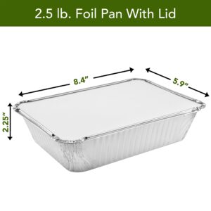 NYHI 50-Pack Heavy Duty Disposable Aluminum Oblong Foil Pans with Lid Covers Food Storage Tray Extra-Sturdy Containers for Cooking, Baking, Meal Prep, Takeout - 8.4" x 5.9" - 2.25lb