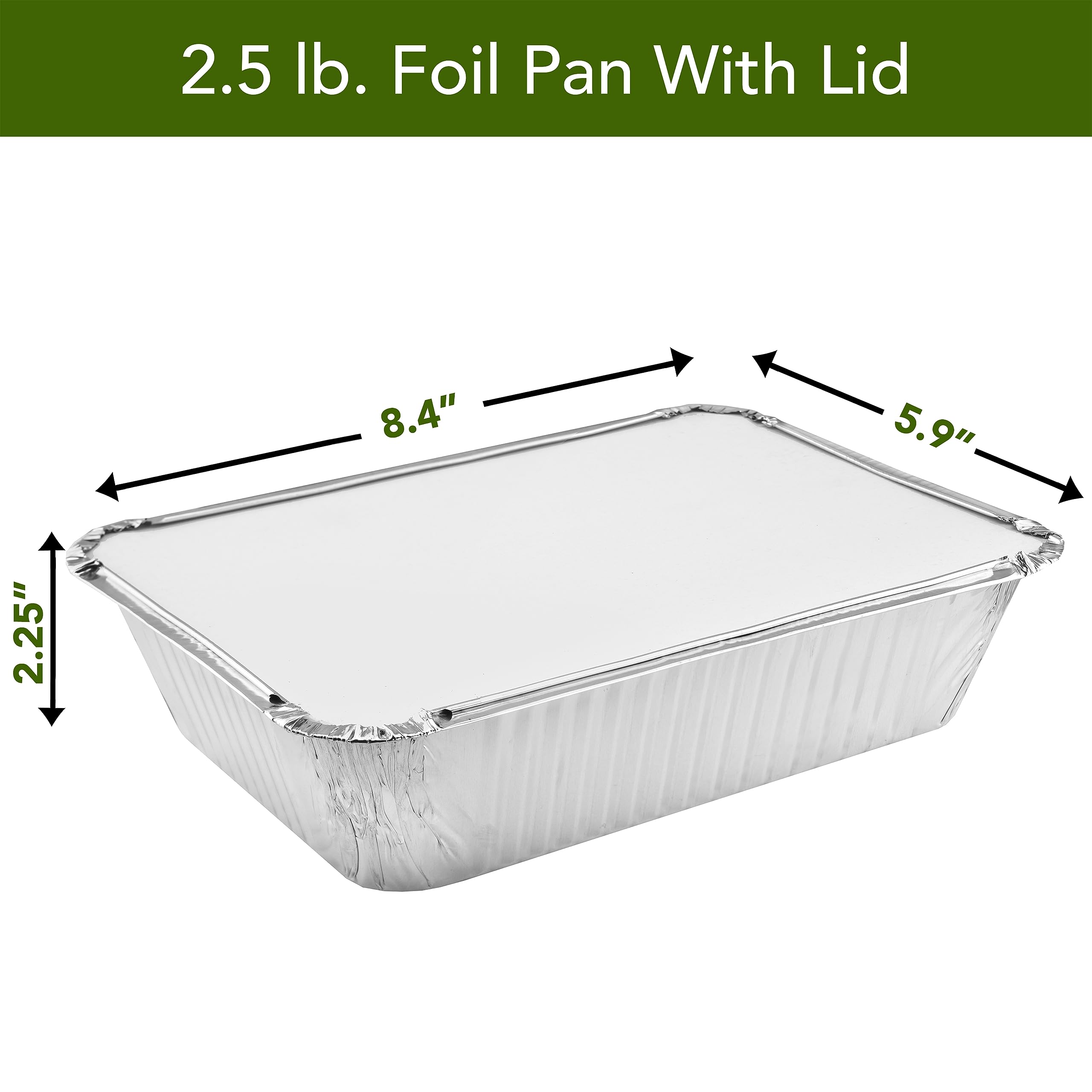 NYHI 50-Pack Heavy Duty Disposable Aluminum Oblong Foil Pans with Lid Covers Food Storage Tray Extra-Sturdy Containers for Cooking, Baking, Meal Prep, Takeout - 8.4" x 5.9" - 2.25lb