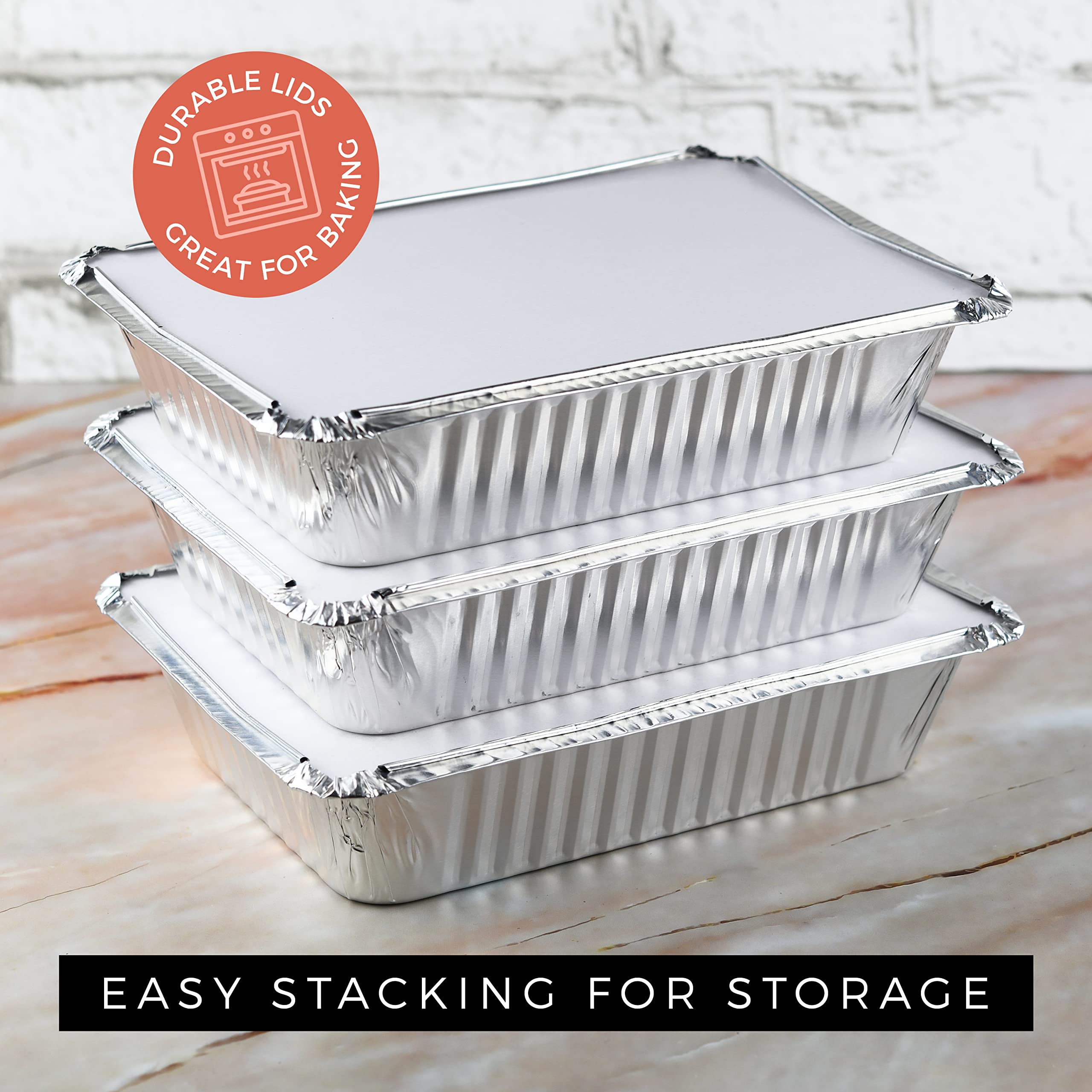 NYHI 50-Pack Heavy Duty Disposable Aluminum Oblong Foil Pans with Lid Covers Food Storage Tray Extra-Sturdy Containers for Cooking, Baking, Meal Prep, Takeout - 8.4" x 5.9" - 2.25lb