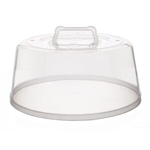 large microwave cover for food - splatter guard lid - cake stand cover - size 11.5 in x 5 in tall - easy grip handle with steam vented holes - bpa free & dishwasher safe | clear plastic