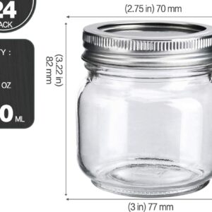 KAMOTA Mason Jars 8 oz With Regular Silver Lids and Bands, Ideal for Jam, Honey, Wedding Favors, Shower Favors, DIY Spice Jars, 24 PACK, 30 Whiteboard Labels Included