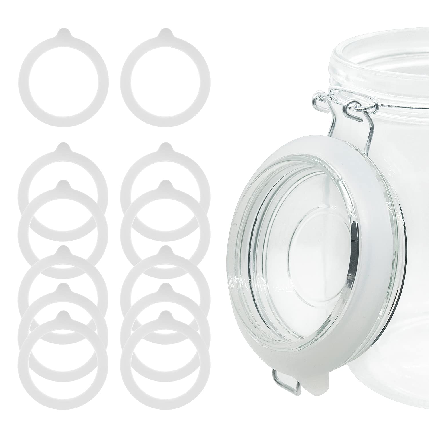 12 Pieces Rubber Seals Rings for Glass Jars, Airtight Silicone Replacement Gasket for Jars, Leakproof Silicone Gasket Sealing Rings for Mason Jars, Elastic and Fits Most Sizes (White)