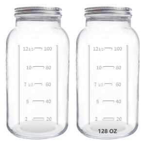 eleganttime 128 oz mason jars extra wide mouth 2 pack, 1 gallon glass large jars with airtight lid, safe for food storage,curing, fermentation and preservation