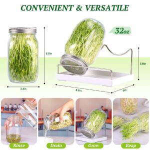 Sprouting Jar Kit 2Pcs Large Wide Mouth Mason Jars With Screen Sprout Lid,Sprouting Jar Stand,Tray,Blackout Sleeves,Brush-Seed Sprouting Kit For Growing Mung beans,Broccoli And So On