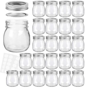 kamota diy spice/mason jars 10 oz with regular lids and bands, ideal for jam, honey, wedding/ shower favors, 24 pack, 30 whiteboard labels included