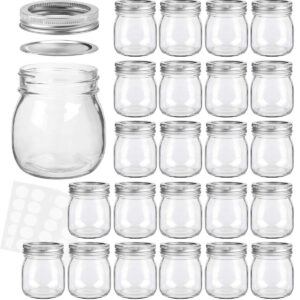 KAMOTA DIY Spice/Mason Jars 10 oz With Regular Lids and Bands, Ideal for Jam, Honey, Wedding/ Shower Favors, 24 PACK, 30 Whiteboard Labels Included