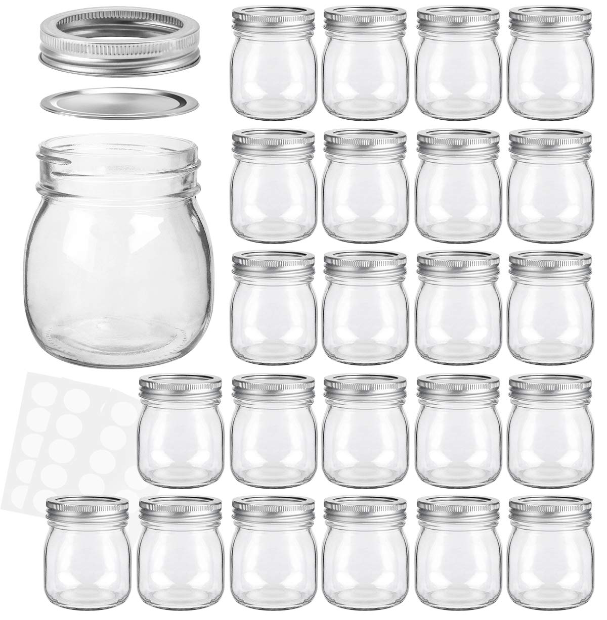 KAMOTA DIY Spice/Mason Jars 10 oz With Regular Lids and Bands, Ideal for Jam, Honey, Wedding/ Shower Favors, 24 PACK, 30 Whiteboard Labels Included