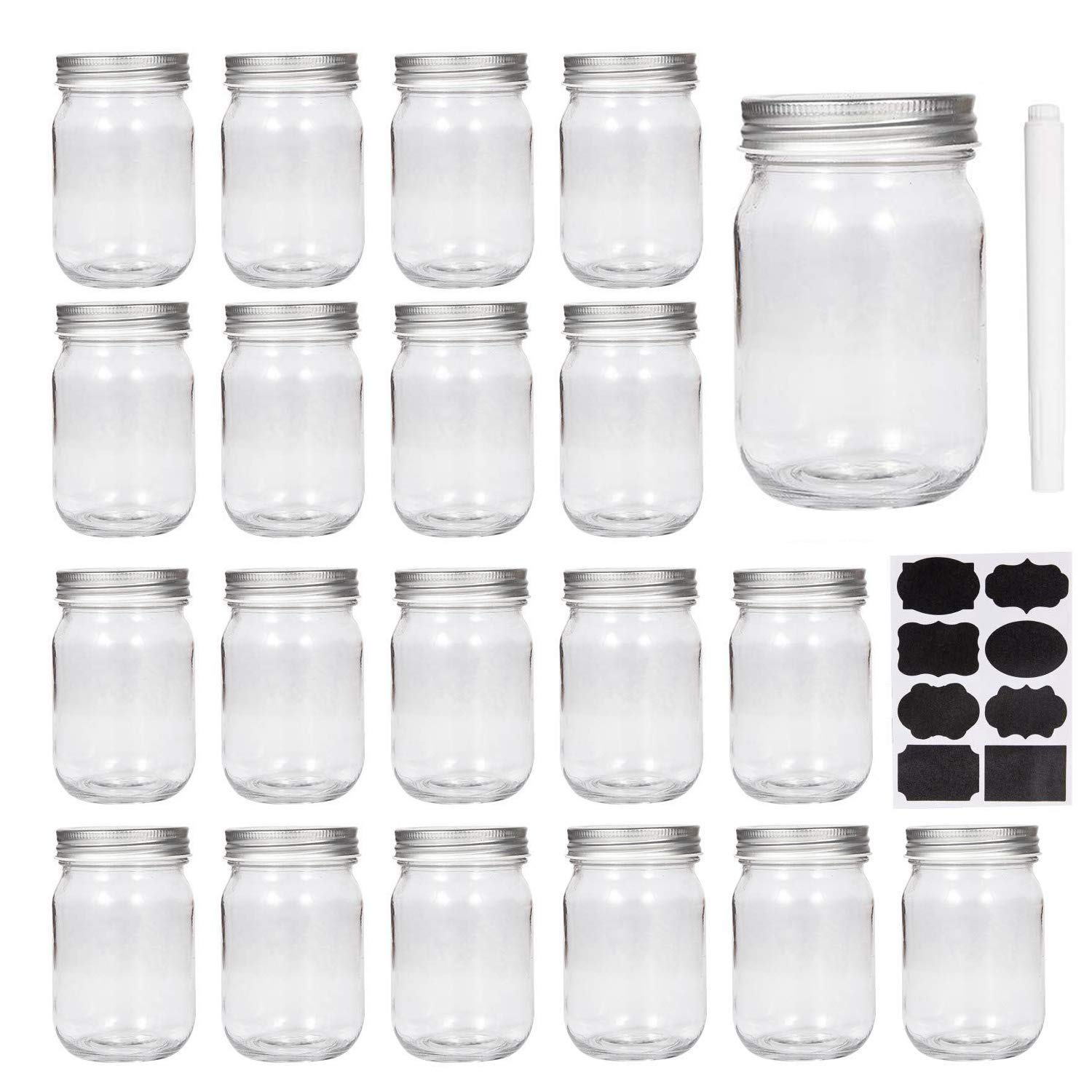 Accguan Mason Jars,Glass Jars With Lids 12 oz,Canning Jars For Pickles And Kitchen Storage,Wide Mouth Spice Jars With Silver Lids For Honey,Caviar,Herb,Jelly,Jams,Set of 20