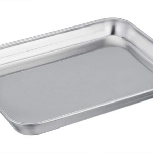 TeamFar Pure Stainless Steel Toaster Oven Pan Tray Ovenware, 7''x9.3''x1'', Heavy Duty & Healthy, Mirror Finish & Easy clean, Deep Edge, Dishwasher Safe (18/0 Steel)