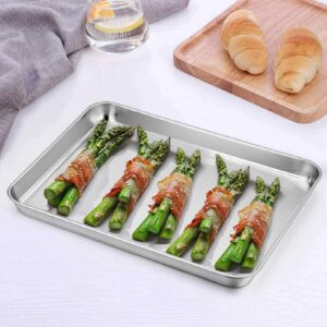 TeamFar Pure Stainless Steel Toaster Oven Pan Tray Ovenware, 7''x9.3''x1'', Heavy Duty & Healthy, Mirror Finish & Easy clean, Deep Edge, Dishwasher Safe (18/0 Steel)