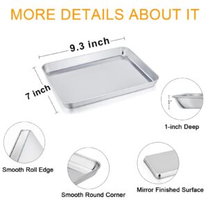 TeamFar Pure Stainless Steel Toaster Oven Pan Tray Ovenware, 7''x9.3''x1'', Heavy Duty & Healthy, Mirror Finish & Easy clean, Deep Edge, Dishwasher Safe (18/0 Steel)