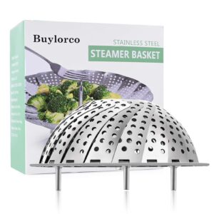 buylorco steamer basket stainless steel folding vegetable steamer insert steamer cookware for veggie seafood cooking (fit pots for 5" to 9")