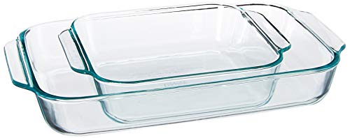 Pyrex 2Piece Basics Value Pack1-Basics 8"/2 dish1-Basics 3 Quart Oblong Bake Dish, 2.2, Clear