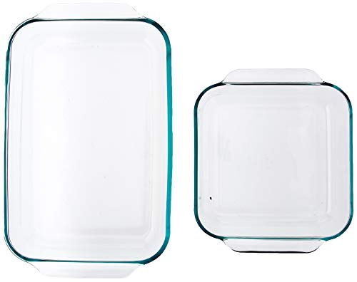 Pyrex 2Piece Basics Value Pack1-Basics 8"/2 dish1-Basics 3 Quart Oblong Bake Dish, 2.2, Clear