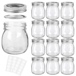 kamota mason jars 10 oz with regular lids and bands, ideal for jam, honey, wedding favors, shower favors,diy spice jars, 12 pack, 20 whiteboard labels included