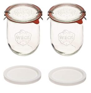 weck jars - 1 liter - large sour dough starter jars - tulip jar with wide mouth - suitable for canning and storage - 2 sourdough jars with (jars, glass lids & keep fresh covers)