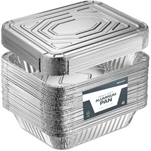 aluminum pans with lids (25 pack) - 9x13 heavy duty half size deep foil pans with covers -25 foil pans & 25 foil lids- disposable baking pans great for cooking, storing, preparing food 100% bpa free.