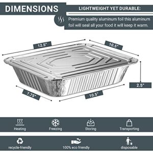 Aluminum Pans With Lids (25 Pack) - 9x13 Heavy Duty Half Size Deep Foil Pans With Covers -25 Foil Pans & 25 Foil Lids- Disposable Baking Pans Great For Cooking, Storing, Preparing Food 100% BPA Free.