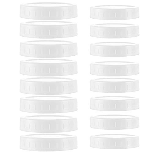 STARUBY 16Pcs Plastic 8 Regular Mouth Lids and 8 Wide Mouth Plastic Storage Caps for Mason Jars, White