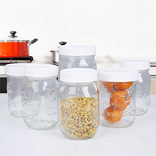 STARUBY 16Pcs Plastic 8 Regular Mouth Lids and 8 Wide Mouth Plastic Storage Caps for Mason Jars, White