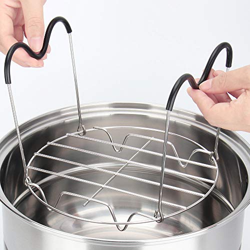 Steamer Rack Trivet with Heat Resistant Silicone Handles Compatible with Instant Pot Accessories 6 Qt 8 Quart, Stainless Steam Rack Pressure Cooker Trivet - Long Handles for Easy Chicken & Pot Removal