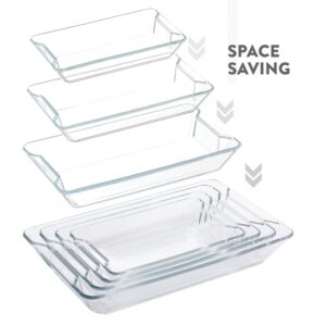 4-Piece Rectangular Glass Casserole Dish Set - Modern Design, Grip Handles, Nesting Storage