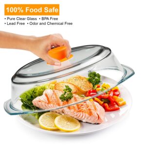 Bezrat Microwave Tall Glass Plate Cover For Food | Splatter Guard Lid with Easy Grip Silicone Handle Knob & Steam Vents | 100% Food Grade | BPA Free and Dishwasher Safe | Plates and Bowls 10 x 3 Inch