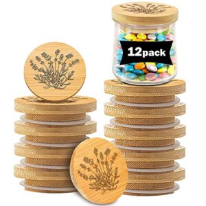 12 pack reusable bamboo wooden lids with silicone sealing rings perfect airtight for oui yogurt jars lavender pattern