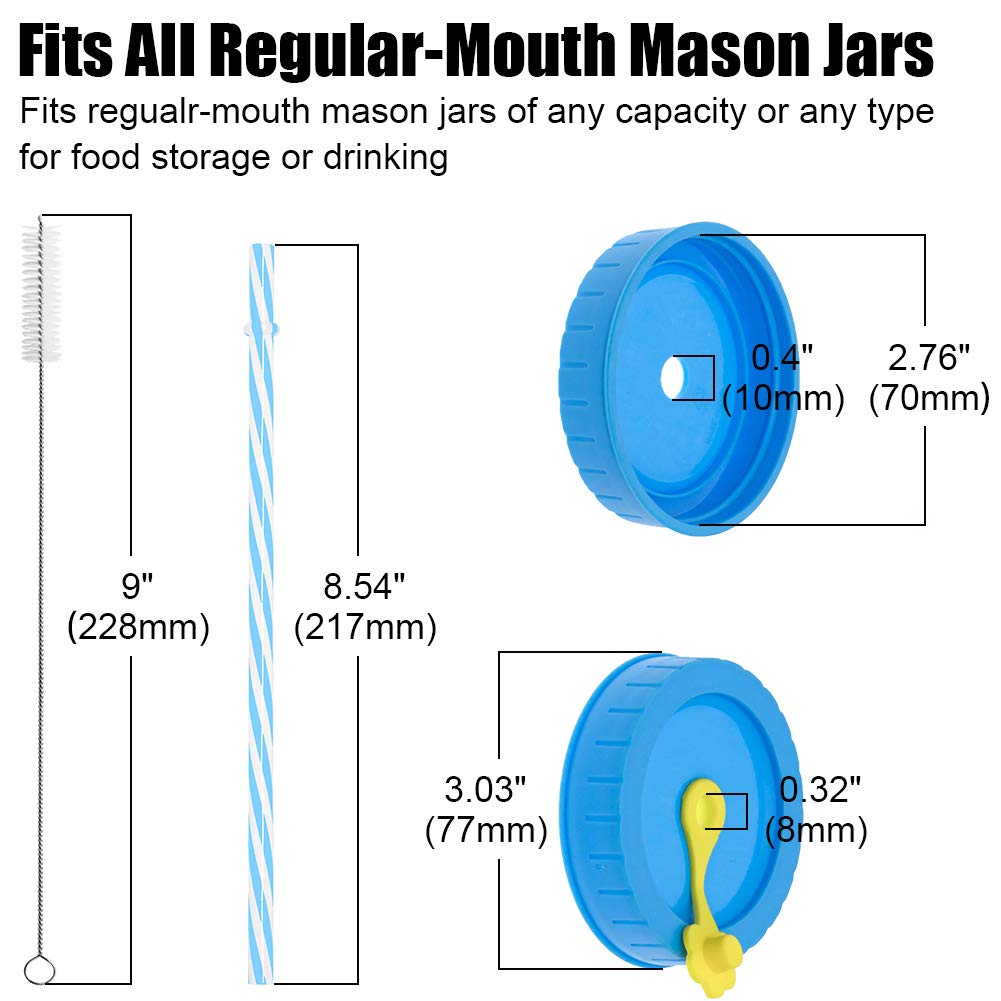 Regular Mouth Mason Jar Lids with Straw Hole/ Stoppers/Silicone Rings/Cleaning Brush, Rust-proof, BPA Free Plastic Canning Lids, Great for Drinking & Food Storage(26 Pack)