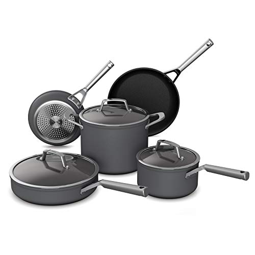 Ninja C38000 Foodi NeverStick Premium 8-Piece Cookware Set with Glass Lids, Hard-Anodized, Nonstick, Durable & Oven Safe to 500°F, Slate Grey