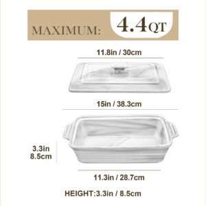 MALACASA Large Casserole Dish with Lid, 4.4 Quart Ceramic Baking Dish for Oven, 13 x 9 Lasagna Pan Deep with Lid, Microwave, Dishwasher Safe, Series BAKE-GREY