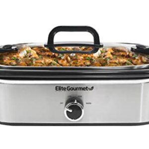 Elite Gourmet MST-5240SS Crock Slow Cooker, Locking Lid Adjustable Temperature Keep Warm Oven & Dishwasher-Safe Casserole Pan, 3.5Qt Capacity, Stainless Steel