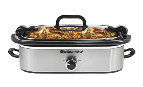 Elite Gourmet MST-5240SS Crock Slow Cooker, Locking Lid Adjustable Temperature Keep Warm Oven & Dishwasher-Safe Casserole Pan, 3.5Qt Capacity, Stainless Steel