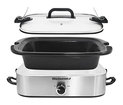 Elite Gourmet MST-5240SS Crock Slow Cooker, Locking Lid Adjustable Temperature Keep Warm Oven & Dishwasher-Safe Casserole Pan, 3.5Qt Capacity, Stainless Steel