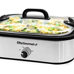 Elite Gourmet MST-5240SS Crock Slow Cooker, Locking Lid Adjustable Temperature Keep Warm Oven & Dishwasher-Safe Casserole Pan, 3.5Qt Capacity, Stainless Steel