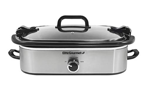 Elite Gourmet MST-5240SS Crock Slow Cooker, Locking Lid Adjustable Temperature Keep Warm Oven & Dishwasher-Safe Casserole Pan, 3.5Qt Capacity, Stainless Steel