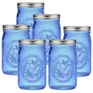 eleganttime blue wide mouth mason jars 32 oz,6 pack colored quart glass canning jars with airtight lids for canning,pickling,storage,diy crafts & décor