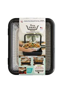 fancy panz classic, dress up & protect your pan, made in usa, fits half size foil pans & serving spoon included. hot or cold food. stackable for easy travel. (charcoal), (fpd03)