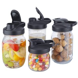 mason jar flip cap lid with airtight, leak-proof seal and easy pour spout - wide mouth (jar not included)