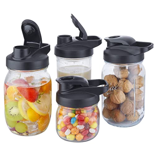 Mason Jar Flip Cap Lid with Airtight, Leak-Proof Seal and Easy Pour Spout - Wide Mouth (Jar Not Included)