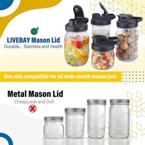 Mason Jar Flip Cap Lid with Airtight, Leak-Proof Seal and Easy Pour Spout - Wide Mouth (Jar Not Included)