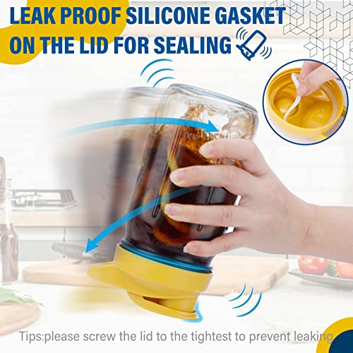 Mason Jar Flip Cap Lid with Airtight, Leak-Proof Seal and Easy Pour Spout - Wide Mouth (Jar Not Included)