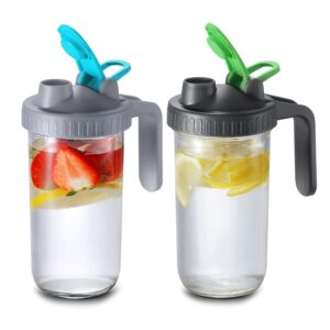 2 Pack Wide Mouth Mason Jar Pouring Spout Lid with Handle for Ball Mason Jars, Leak-free and Airtight (Jars not Included)