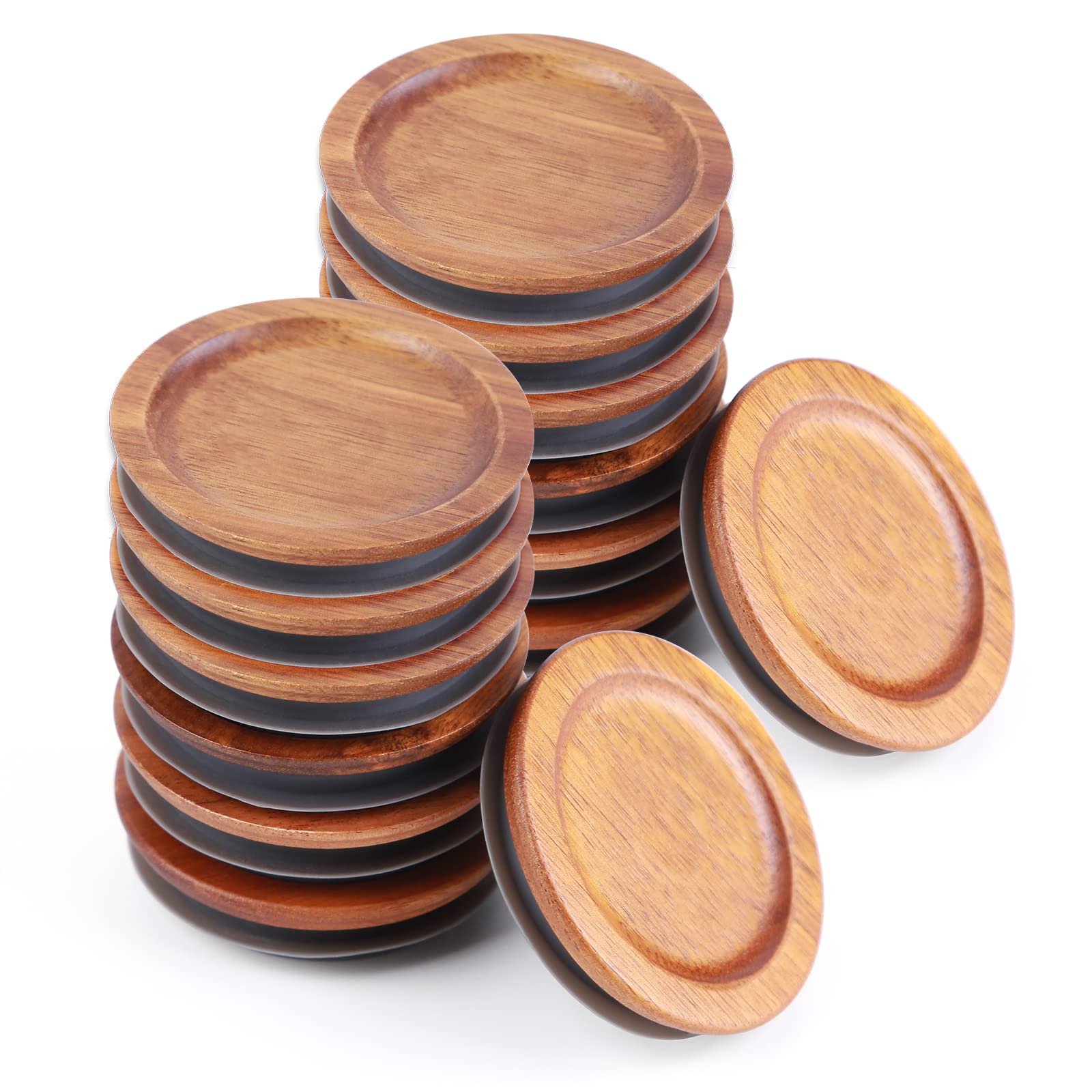 12Pack Regular Mouth Mason Jar Lids - Acacia Wooden Storage, Canning Ball Jar with Airtight Silicone Seal, Brown.