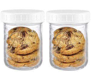 wide mouth mason jars 16 oz - (2 pack) - ball wide mouth 16-ounces pint mason jars with white m.e.m food storage plastic lids, caps fit ball and kerr wide mouth - for storage, freezing, leak proof,