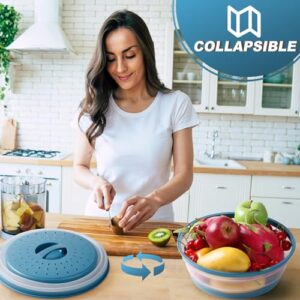 2 in 1,WENWELL Microwave Splatter Cover for Food & Mat, Vented Collapsible Kitchen dish bowl Plate lid Can be Hung, Easy to Shake Hands,Drainer Basket,BPA-Free Silicone & Plastic